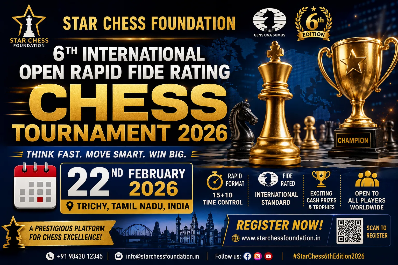 Star Chess Foundation 6th International Open Rapid FIDE Rating Chess Tournament 2026 - Chess Tournament event in Trichy, Tamil Nadu