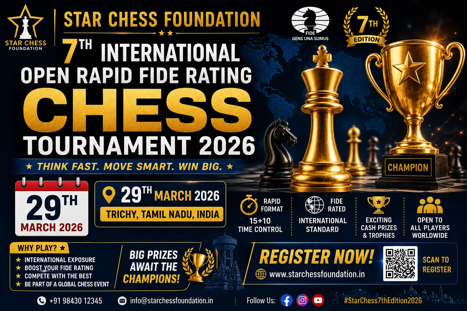 Star Chess Foundation 7th International Open Rapid FIDE Rating Chess Tournament 2026 - Chess Tournament event in Trichy, Tamil Nadu